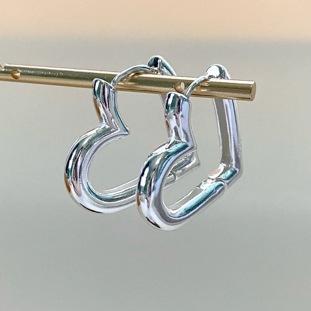 Silver Heart Hoop Earrings - 2.0